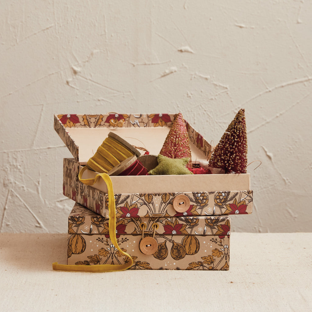 Creative Co-Op Floral Wide Paper Gift Boxes Set, Multicolor, Set of 2