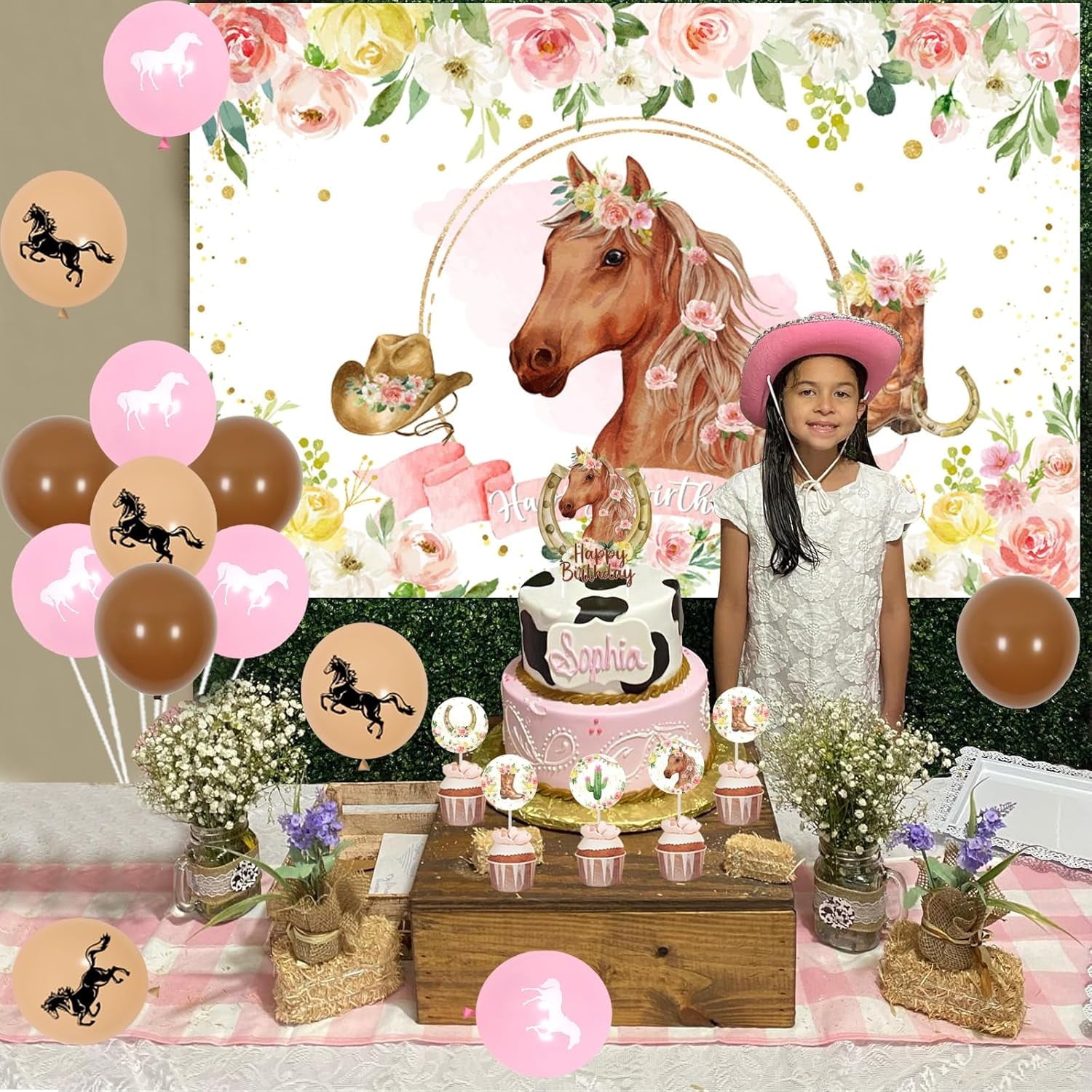 Fangleland Cowgirl Themed Birthday Party Decorations Horse Balloons & Banner