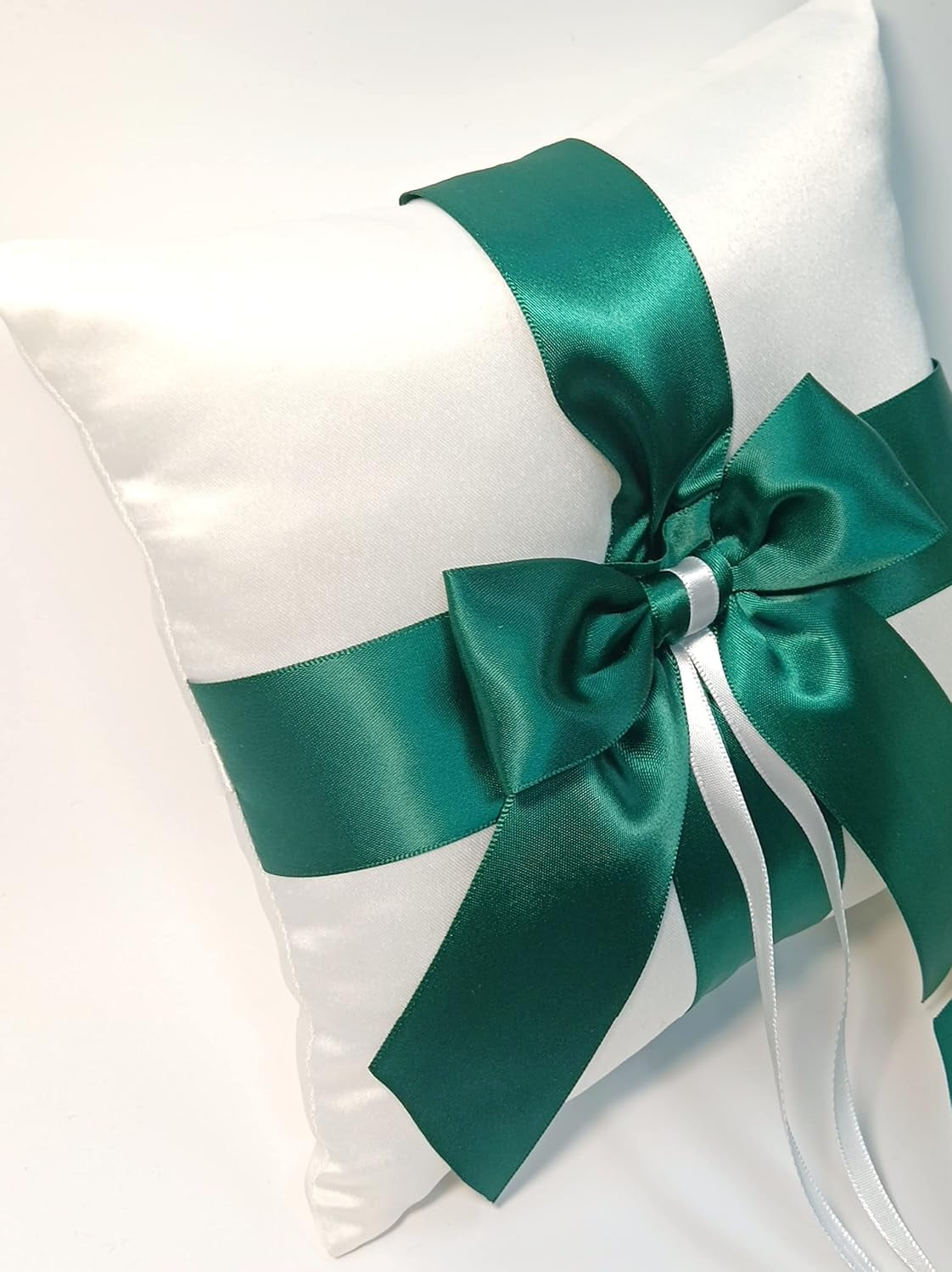 Wedding Ring Pillow, Ring Bearer Pillow, Champagne Ring Bearer Cushion with Green Ribbon for Wedding Party (White) White 18*18