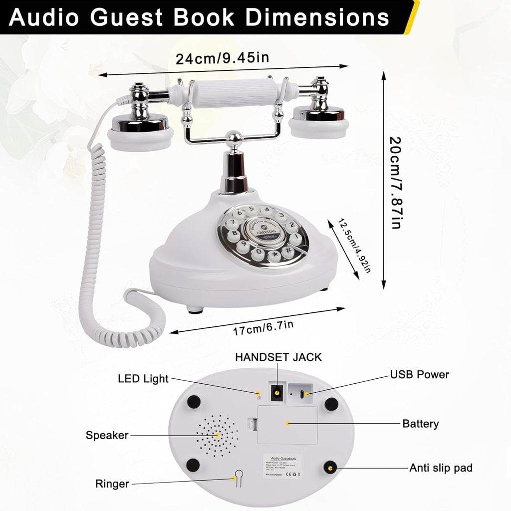 Audio Guest Book Wedding Phone Record Customized Voicemail with Audio Guest Book for Parties Weddings Birthdays Rentals Confessions Phone Record (White)