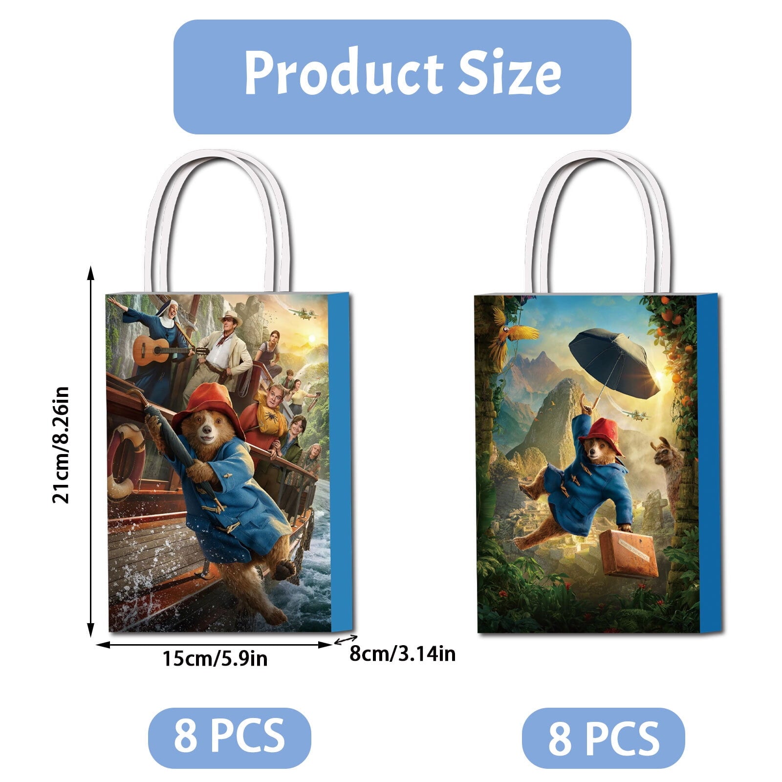 16 Pcs For Paddington Cartoon For Peru-Themed Party Favor Bags - Candy Gift Bags with Handles for Celebrations and Event Decorations