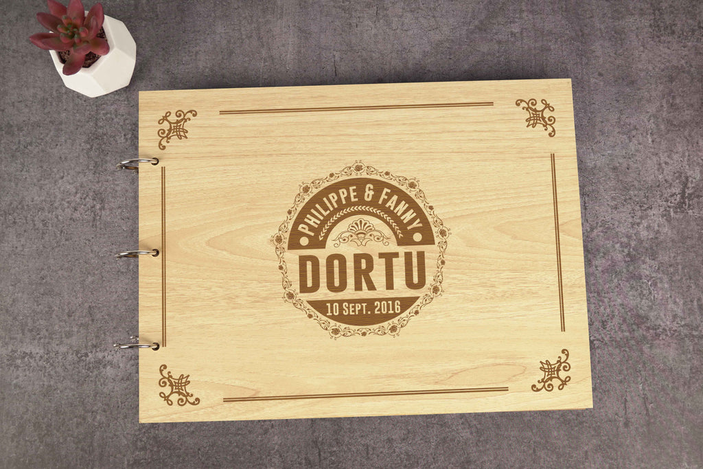 Darling Souvenir Personalized Engraved Laser Cut Wedding Guest Book Wooden Cover Sign-in Book Registry Guestbook Scrapbook-F2