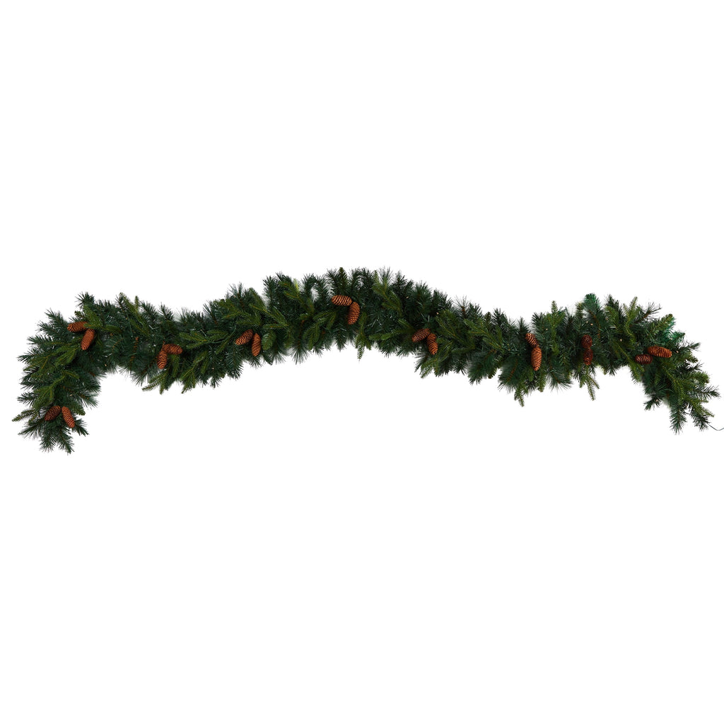 Nearly Natural Mixed Extra Wide Pine White Prelit LED Battery Operated Garland, with 286 Bendable Branches 108" (Green)