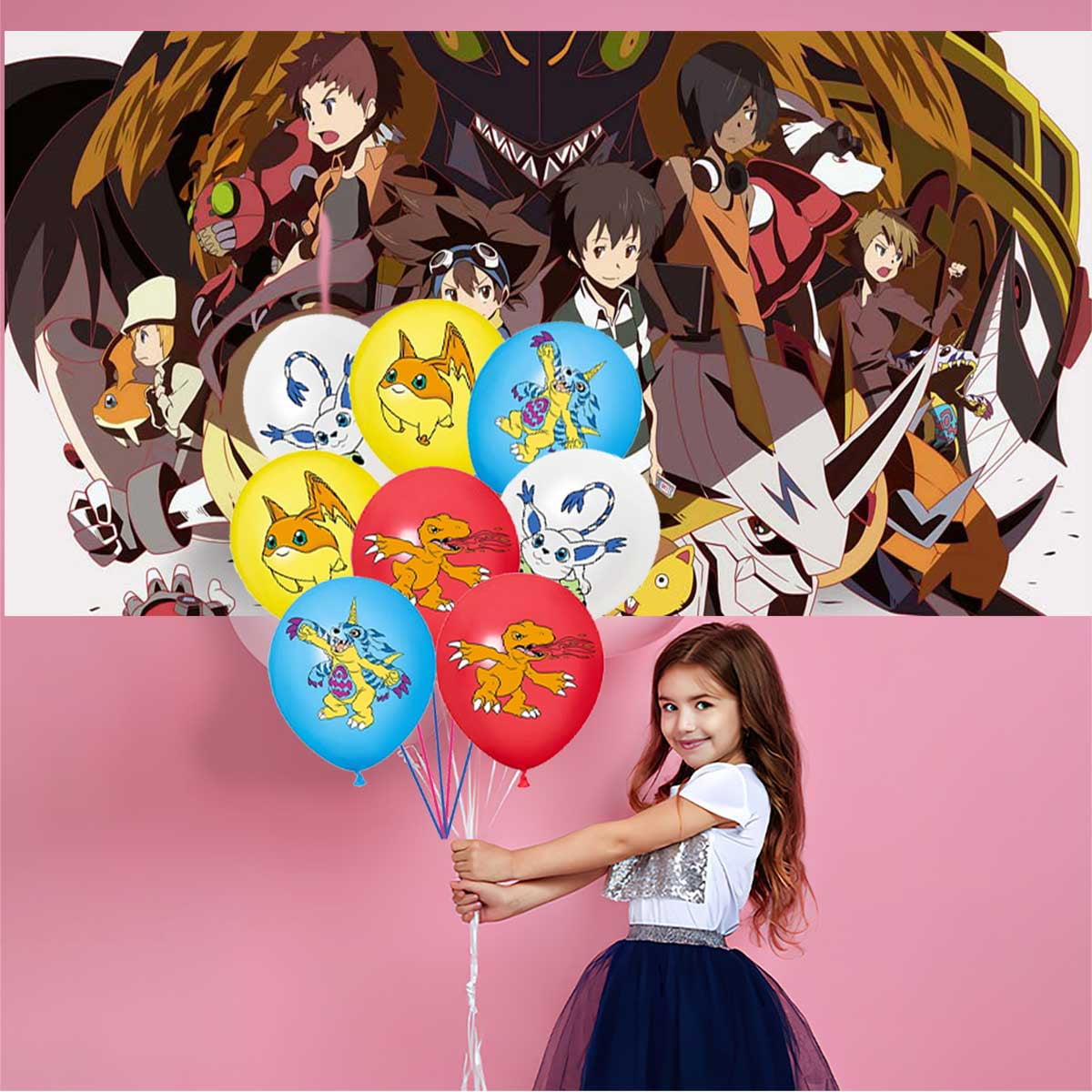 Digimon Monster Birthday Party Supplies Balloons Paper Plates Decoration Cake Topper Decor Tableware Banner Backdrop