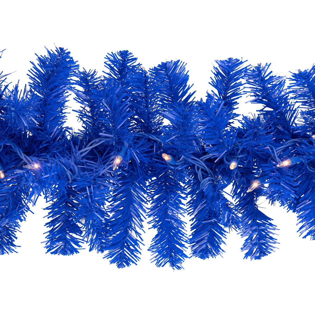 Northlight Pre-Lit Artificial Pine Christmas Garland - 9' - Royal Blue - Clear Lights