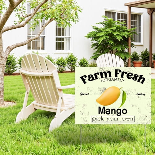 ZXCXRQFa Mango Yard Sign With Stake, Farm Fresh Organic Sweet Juicy Mango Fruit Pick Your Own Sign for Lawn Yard Farm 9 x 12 Inches Sturdy Rust Free Weatherproof Outdoor Use,Easy to Install