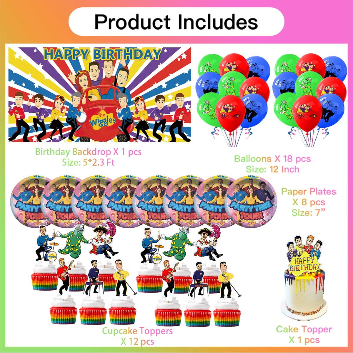 The Wiggles Party Supplies Plates Decorations Birthday Cake Topper Banner Decor Backdrop Balloons