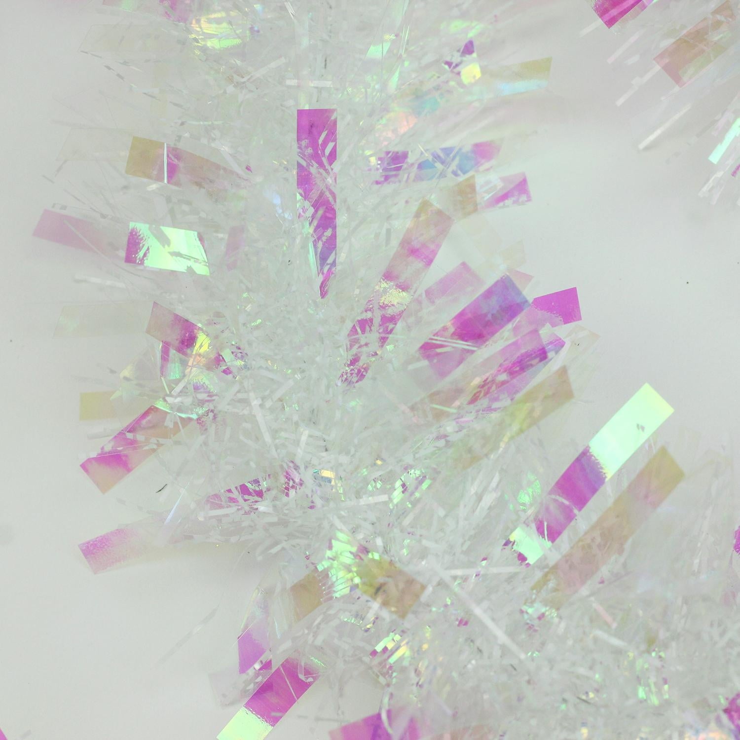50' Festive White Iridescent Thick Cut Christmas Tinsel Garland - Unlit - 5 Ply