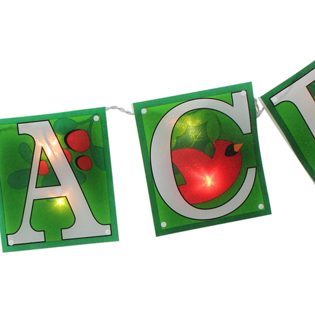 7' Green Shimmering "PEACE" Christmas Light Garland with 10 Clear Mini Lights - White Wire