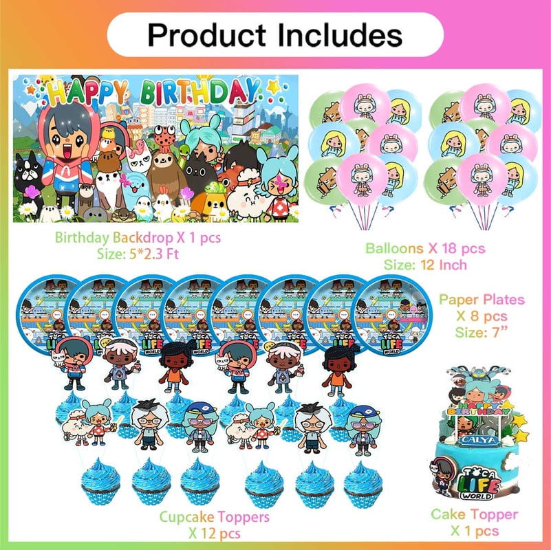 Birthday Party Supplies Balloons Plates Decoration Cake Topper Decor Tableware Banner Backdrop