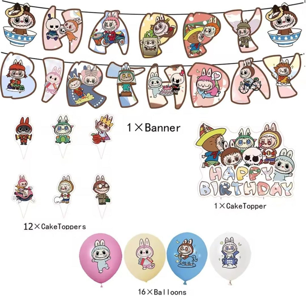 Cartoon Elf Party Supplies Happy Birthday Decorations Set Include Banner, Balloons, Cake Cupcake Toppers, Backdrop for Boys Girls Cartoon Theme Party