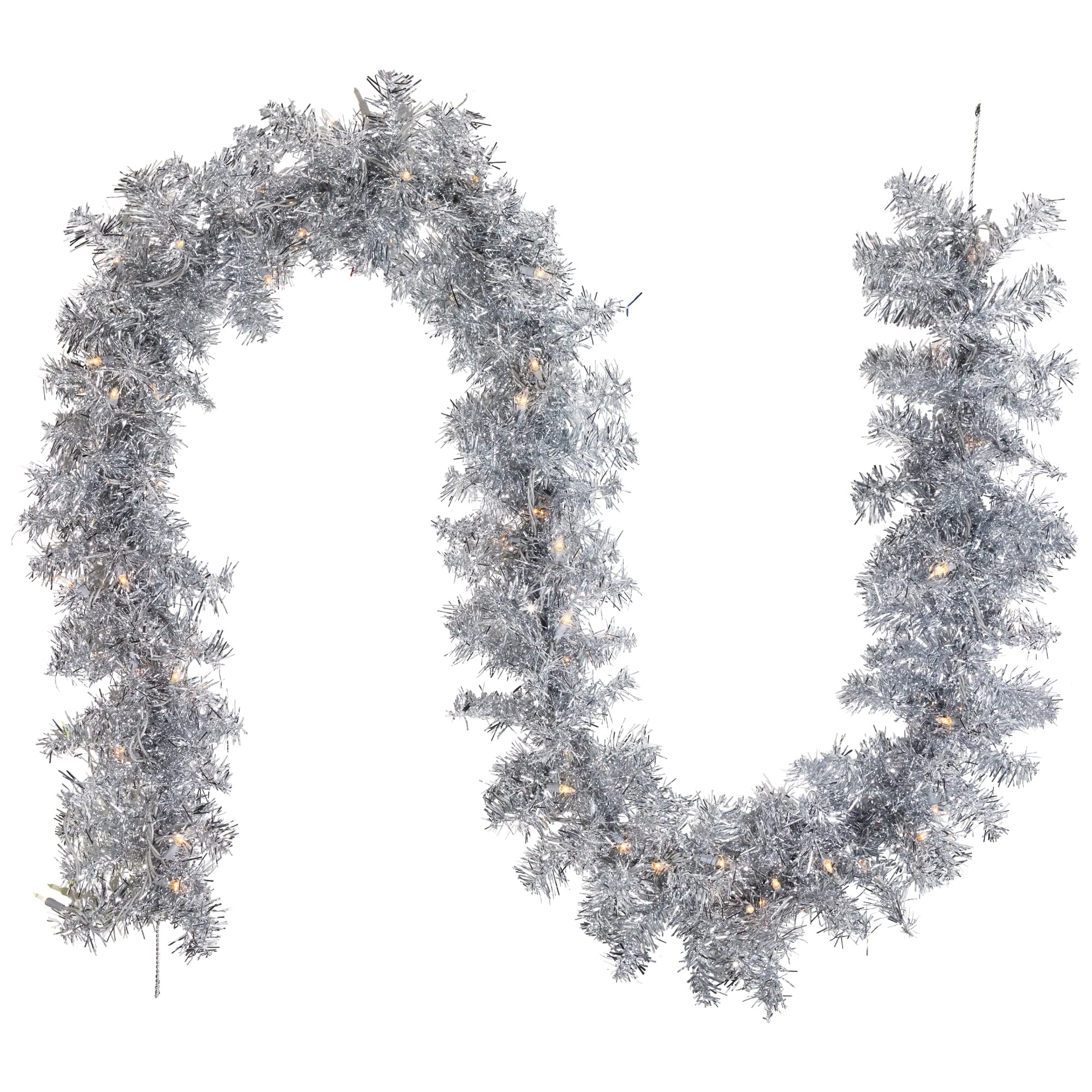 Northlight Pre-Lit Artificial Tinsel Christmas Garland - 9' x 8" - Silver - Clear Lights