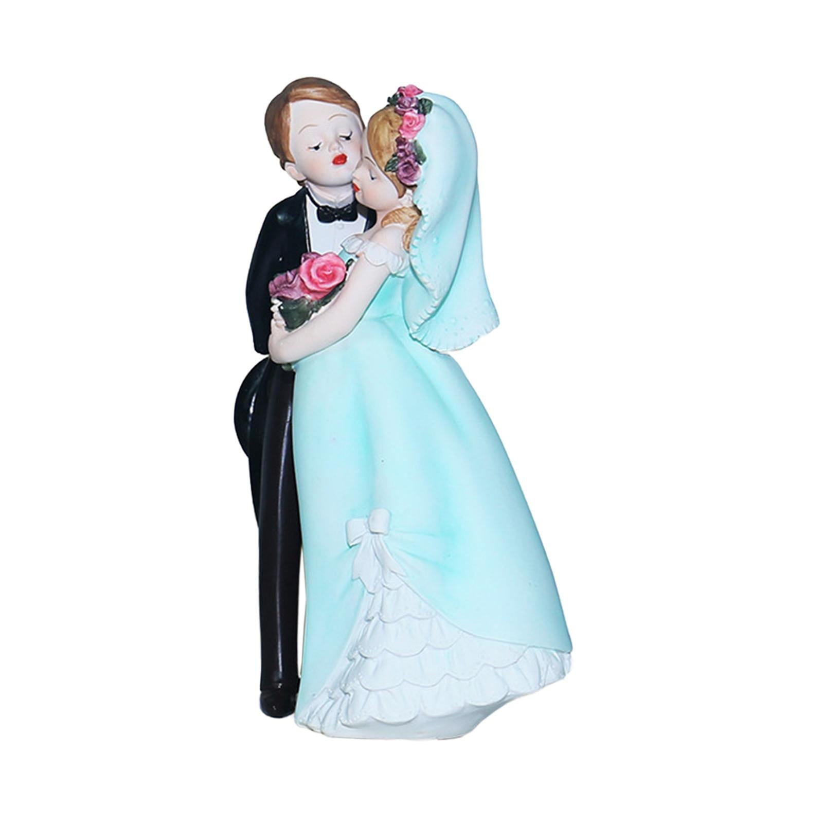 S SERENABLE Wedding Cake Topper Bride and Groom Mini DIY Micro Landscape Miniature Scene People Wedding Cake Dolls Topper for Anniversary Blue Dress