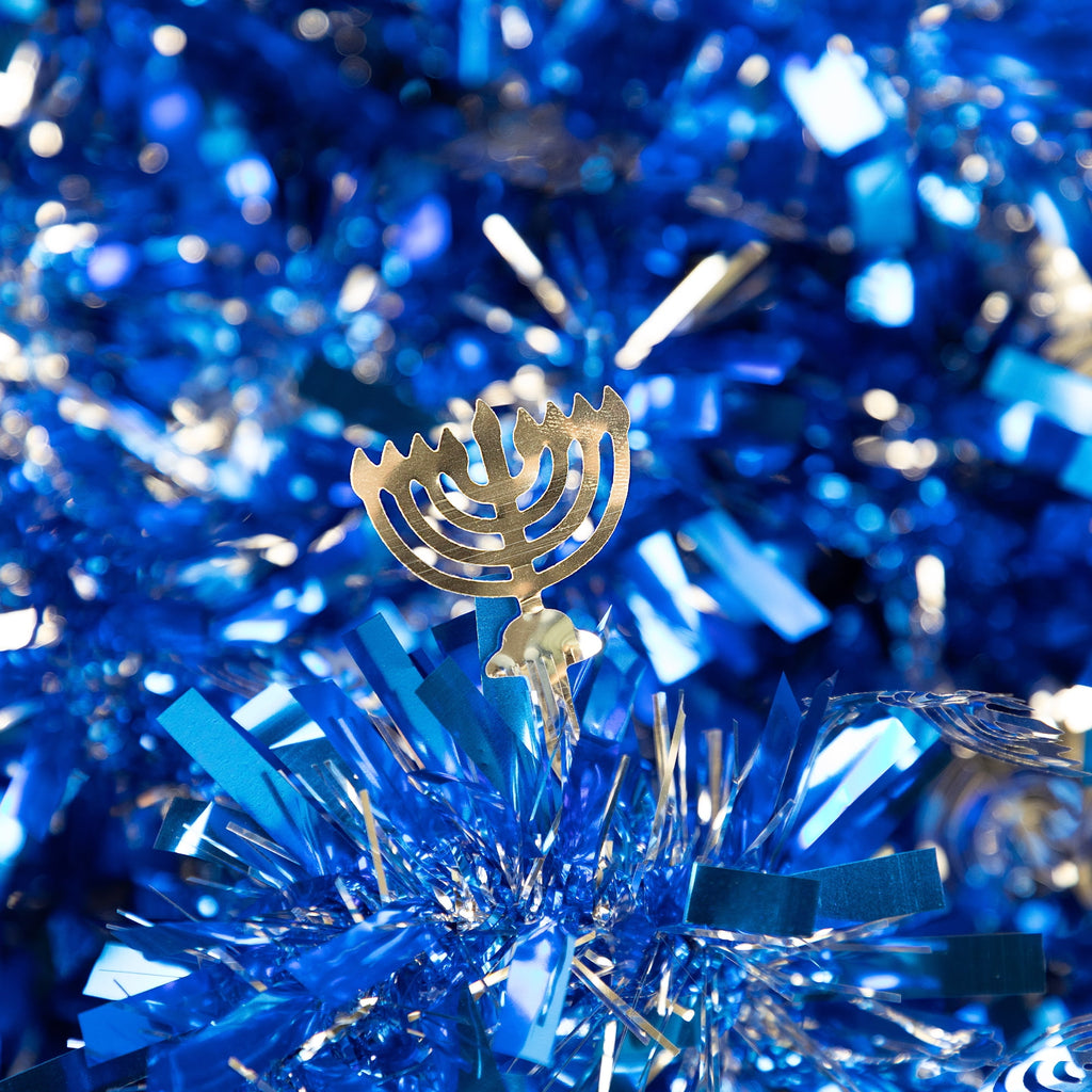 Northlight Menorah Hanukkah Tinsel Garland - 50' x 3.5" - Blue & Silver - Unlit