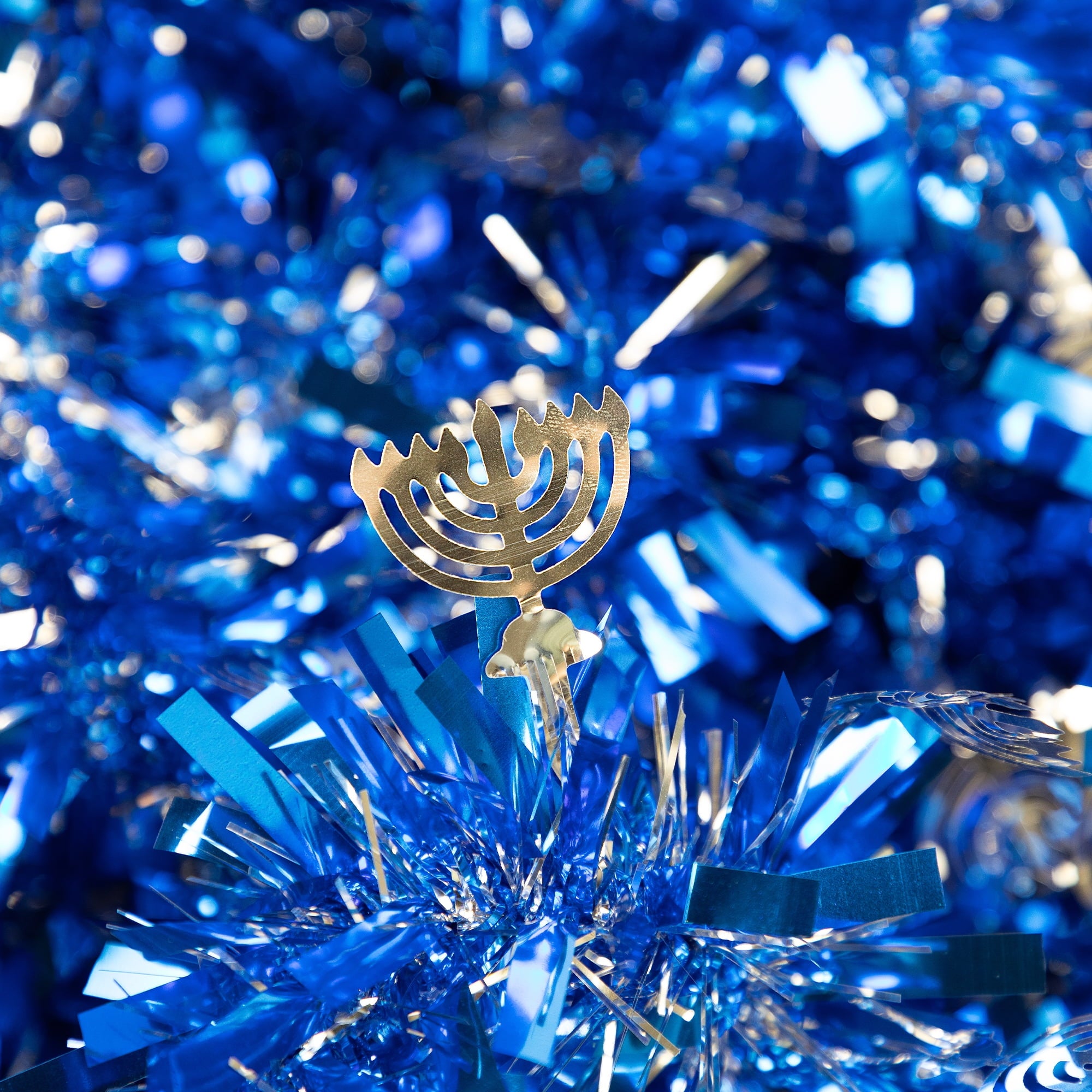 Northlight Menorah Hanukkah Tinsel Garland - 50' x 3.5" - Blue & Silver - Unlit