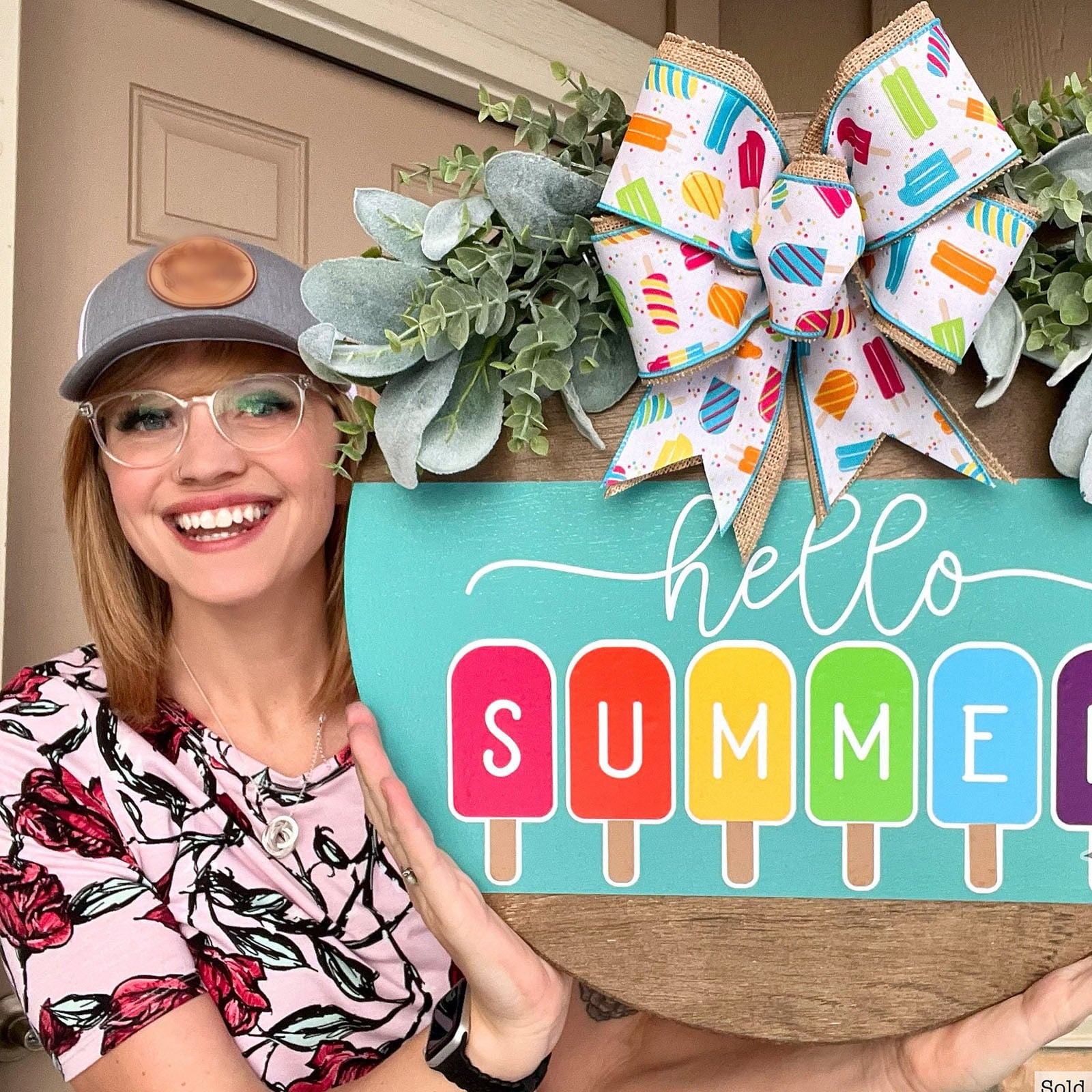 Embellished Front Porch, Wooden Blue In Wreaths For Front Door, Summer Door Hanger Welcome Sign Hello Round Front Wreath Farmhouse With Bow Spring Wreaths For Outside Decor