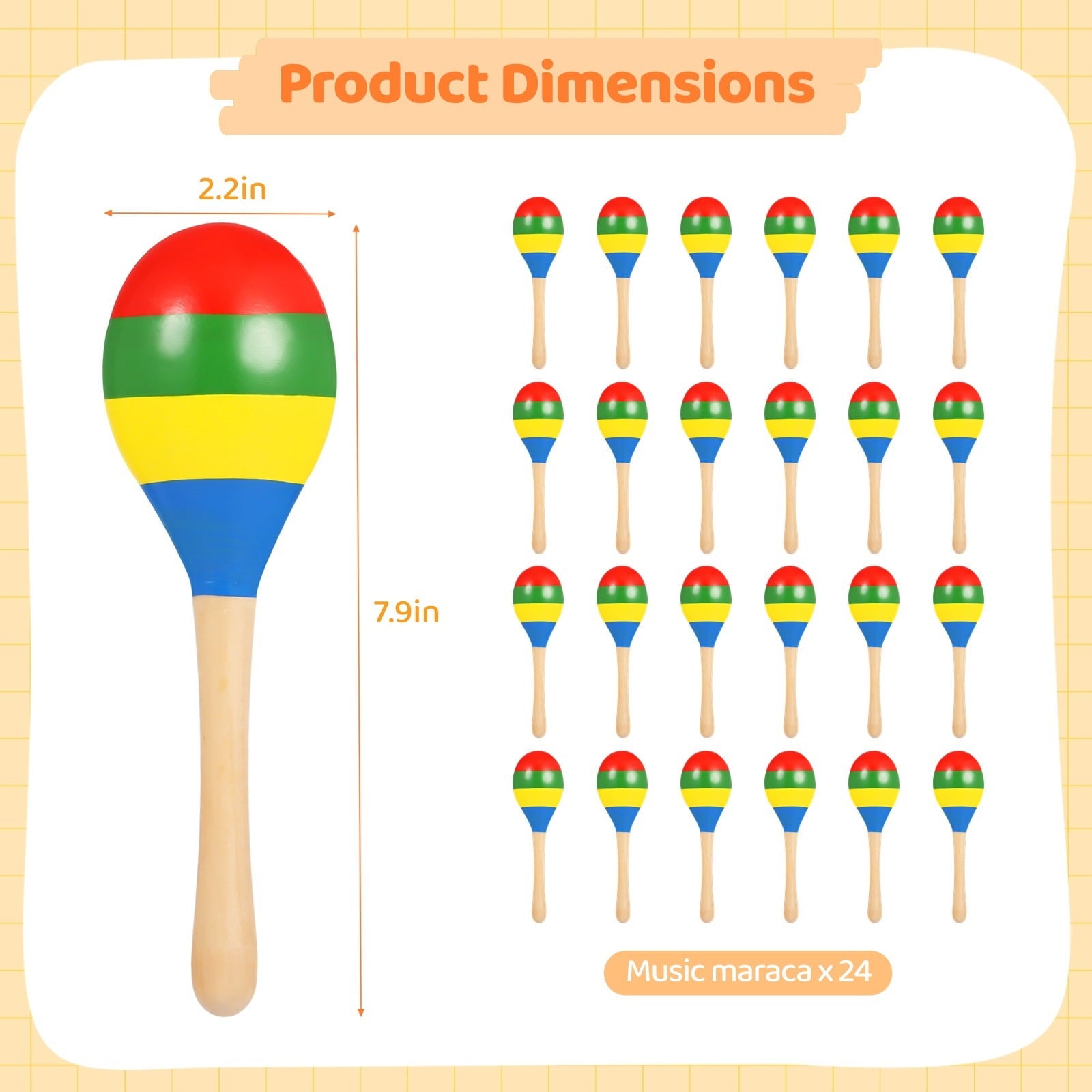 24 PCS Maracas, 7.9 Inches Multi-Colored Wooden Maracas, Lightweight Design Noisemaker Musical Fun Party Favor for Adult Mexican Party Props Birthday Carnival