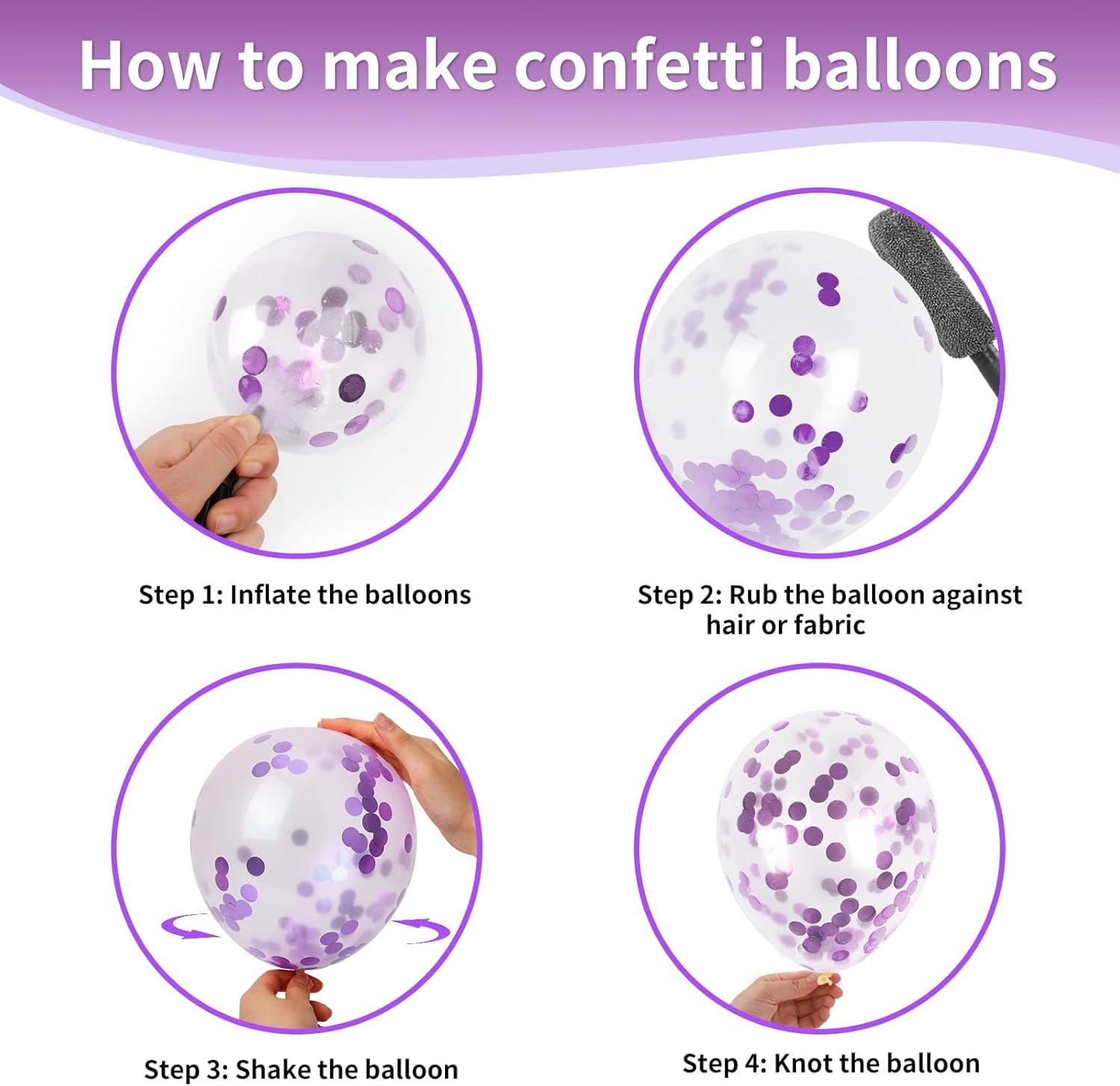 65 Pcs 12 Inches Lavender Purple Balloons, Purple Metallic and Confetti Balloons for Valentine's Day, Baby Shower, Girls Birthday, Wedding, Anniversary Party Decorations