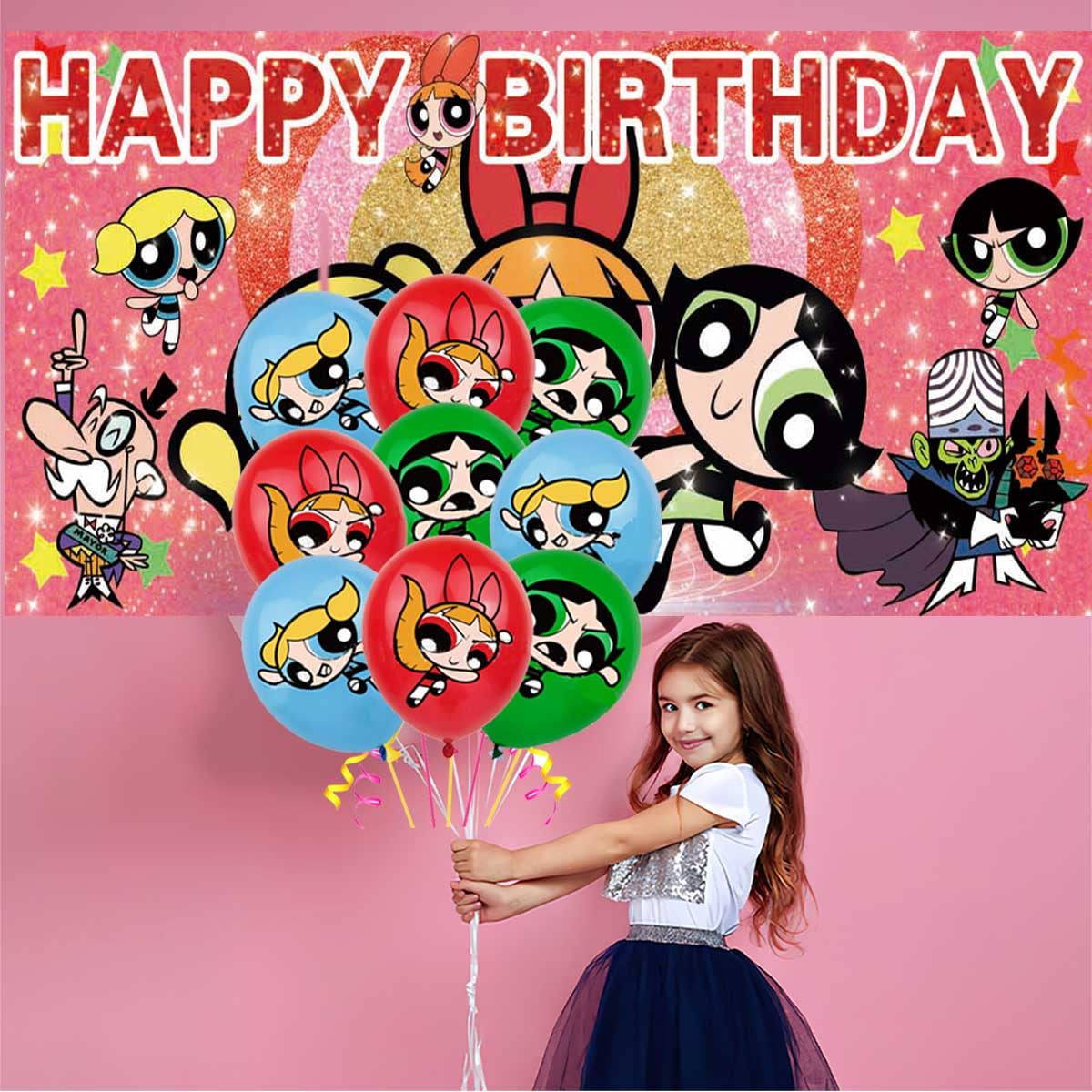 The Powerpuff Girls Plates Balloons Party Supplies Decor Backdrop Cake Topper Banner Decorations Tableware