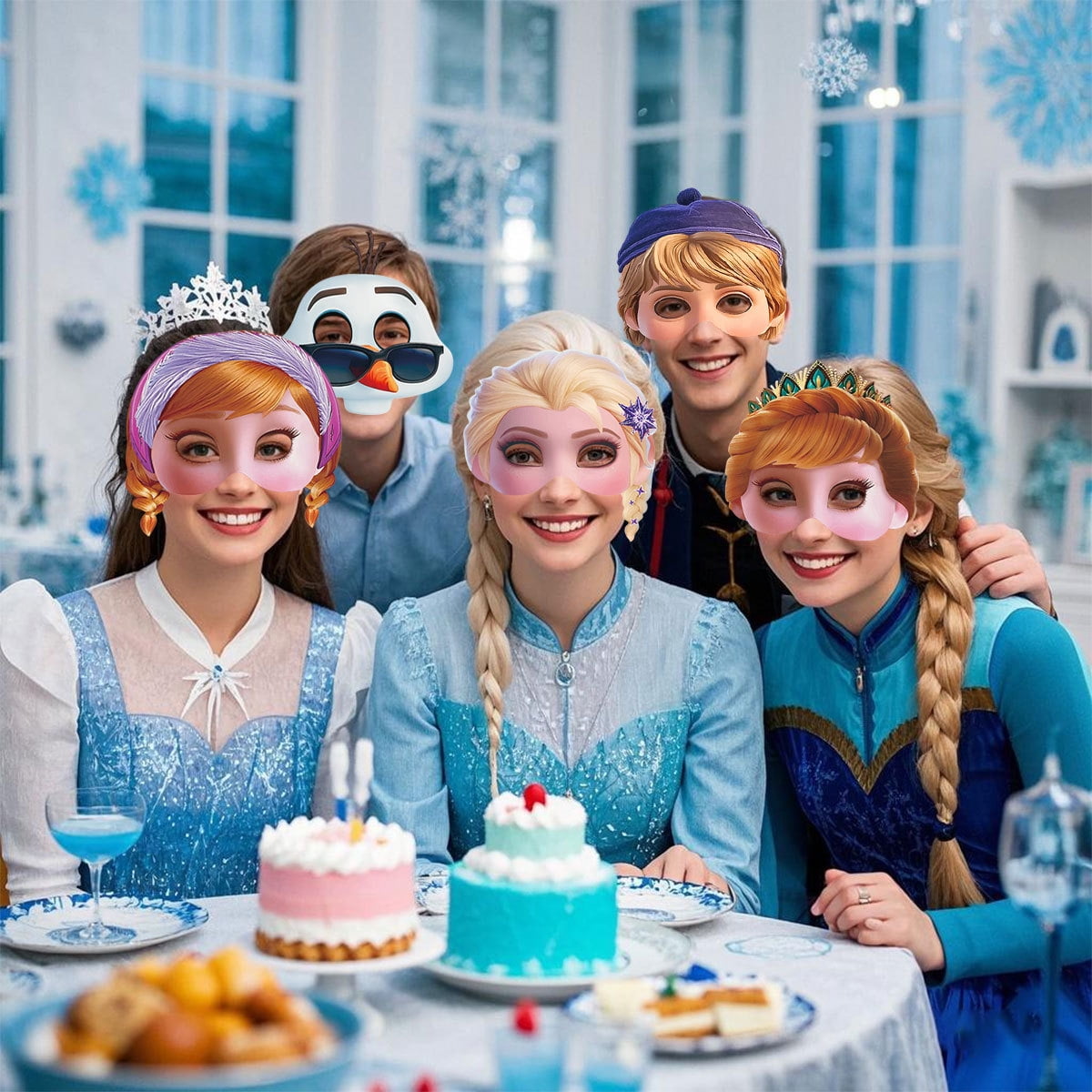 12Pcs Frozen Themed Paper Glasses, Party Supplies Photo Booth Prop Cartoon Character Cosplay Birthday Gift for Kids.