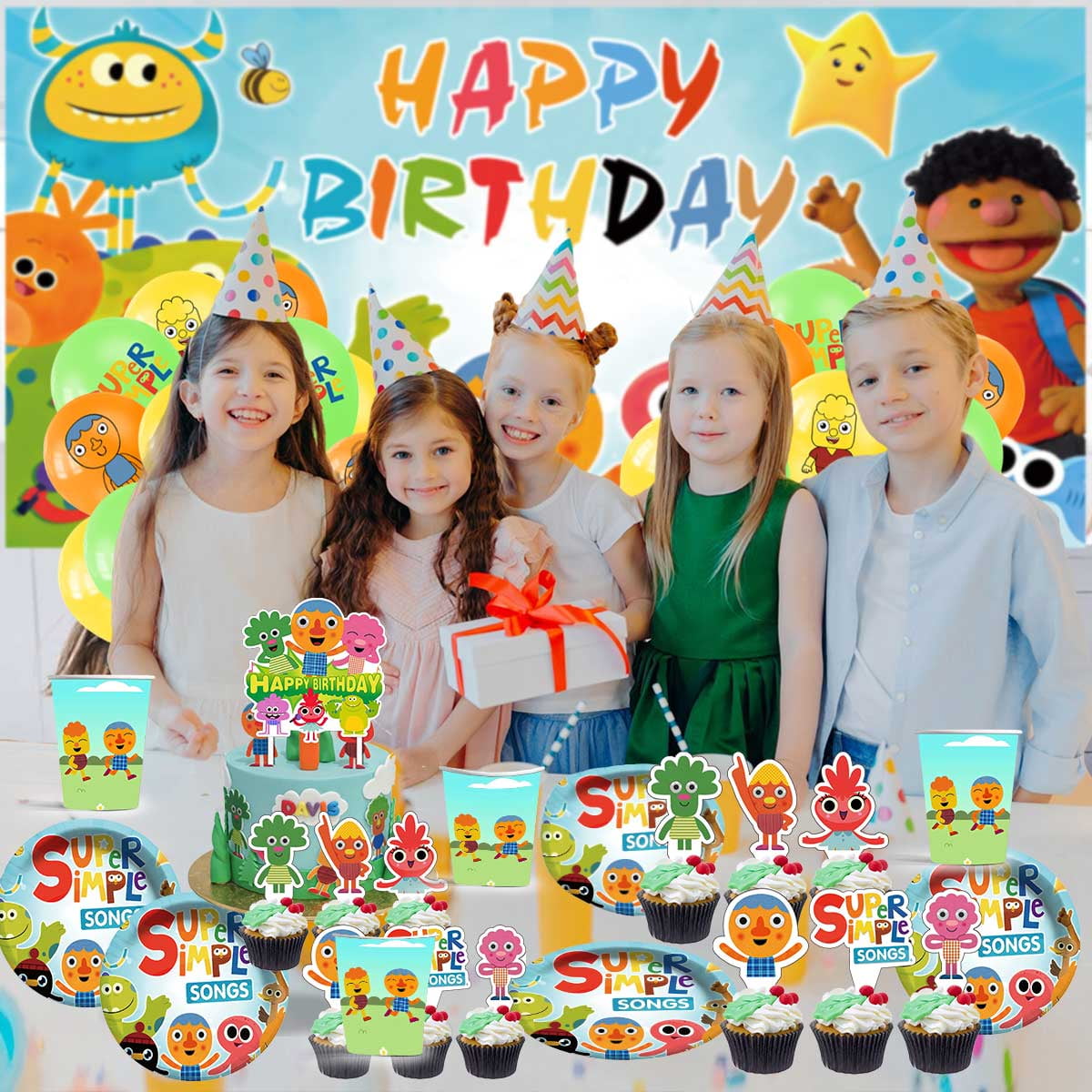 Super Simple Songs Party Decorations Plates Tableware Banner Backdrop Balloons Birthday Decor Cake Topper Fans