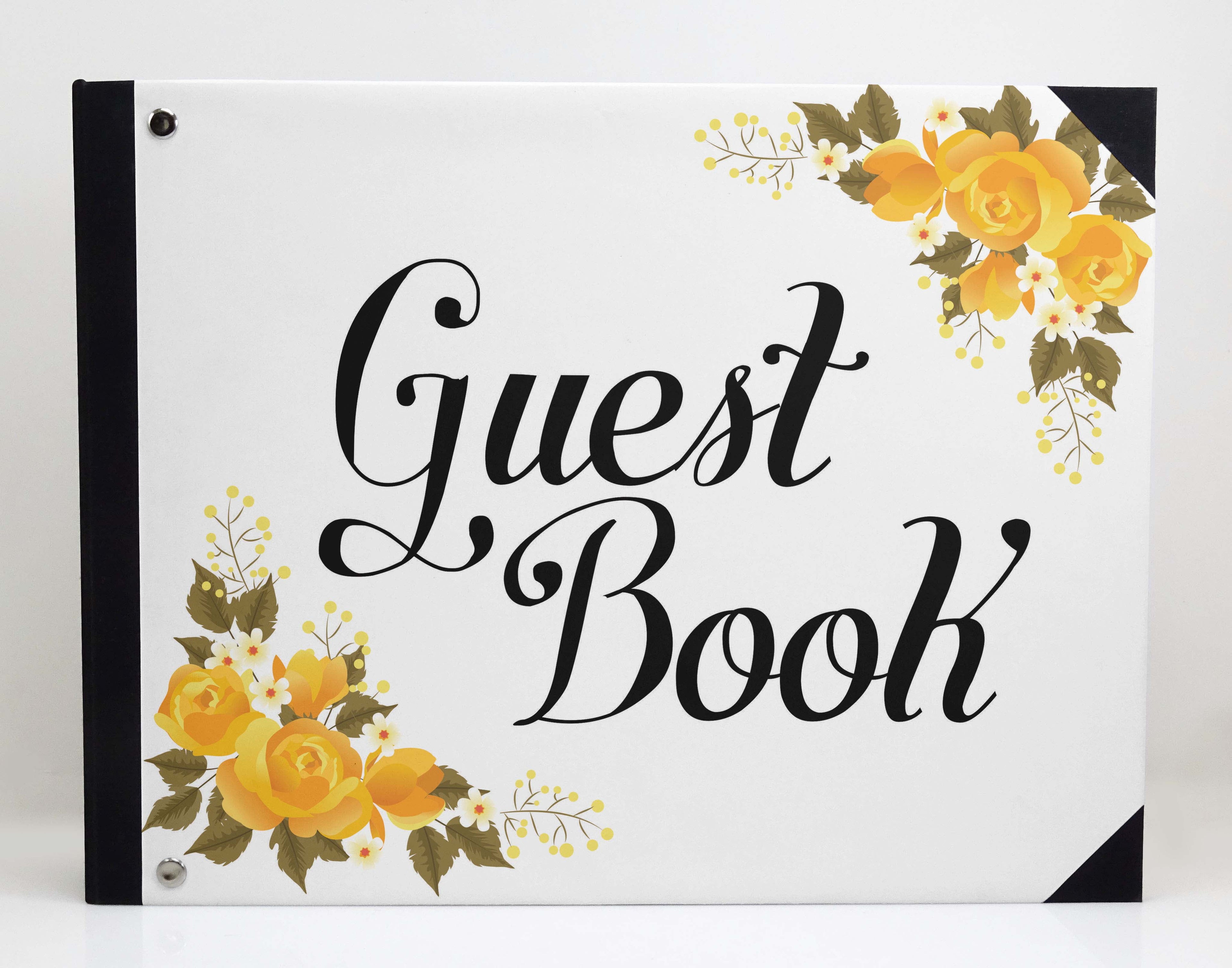 Darling Souvenir White Floral Wedding Guest Book Hardbound Guest Sign-In Book Guest Registry Guestbook-9 x 12 Inches