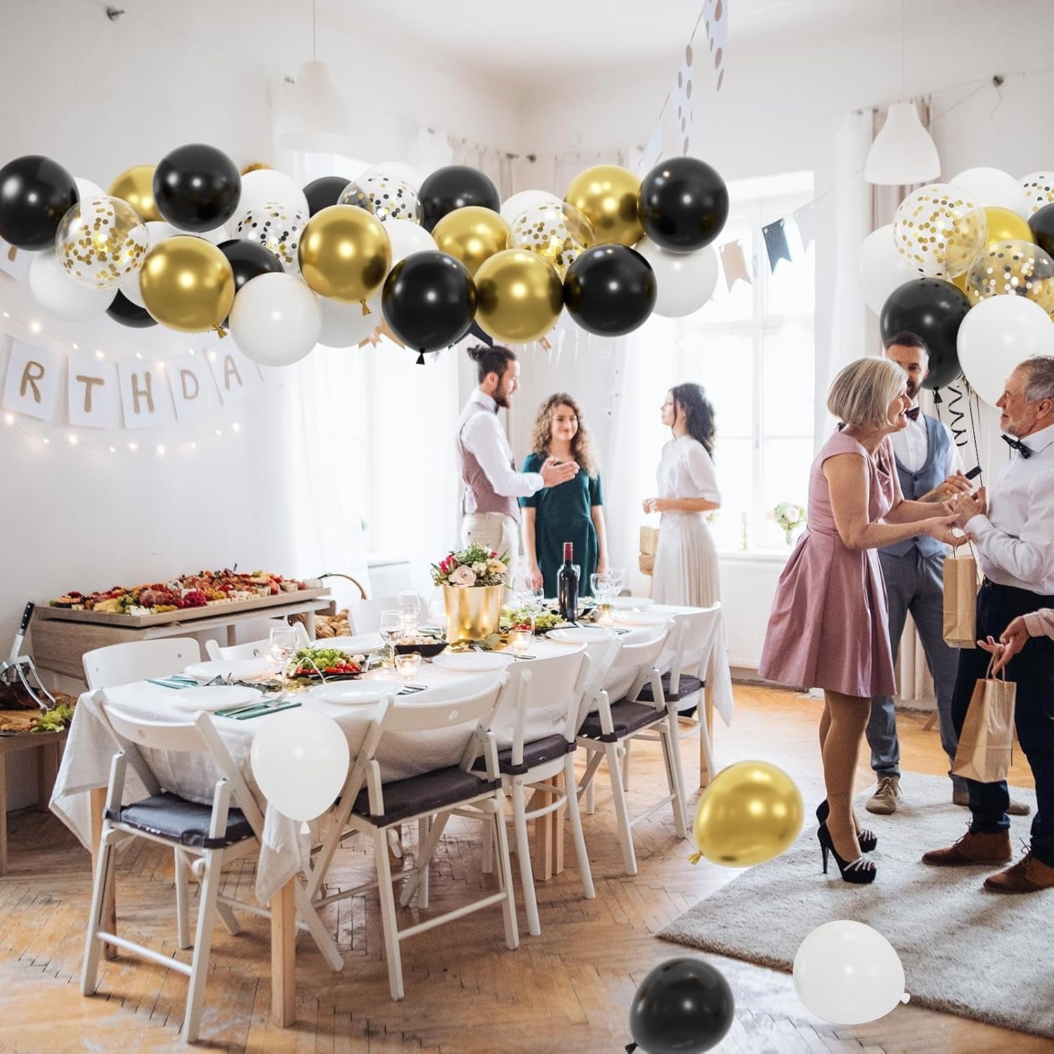 130pcs Black Gold And White Balloons With 12inch Metallic Gold And Black Confetti Balloons For Class Of Graduation, 30th 40th 50th Birthday Party Decoration (with 2 Ribbons)
