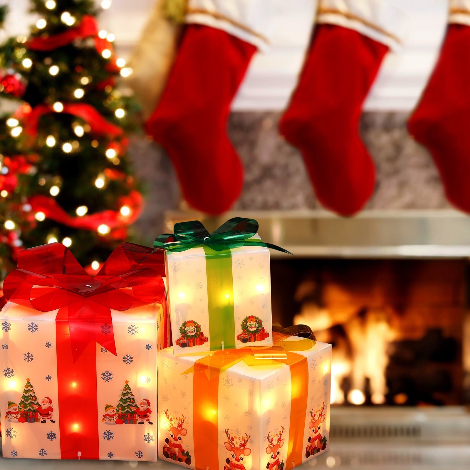 EastVita Christmas Decorations Outdoor Christmas Decorations 3 Packs Lighted Gift Boxes Decorations