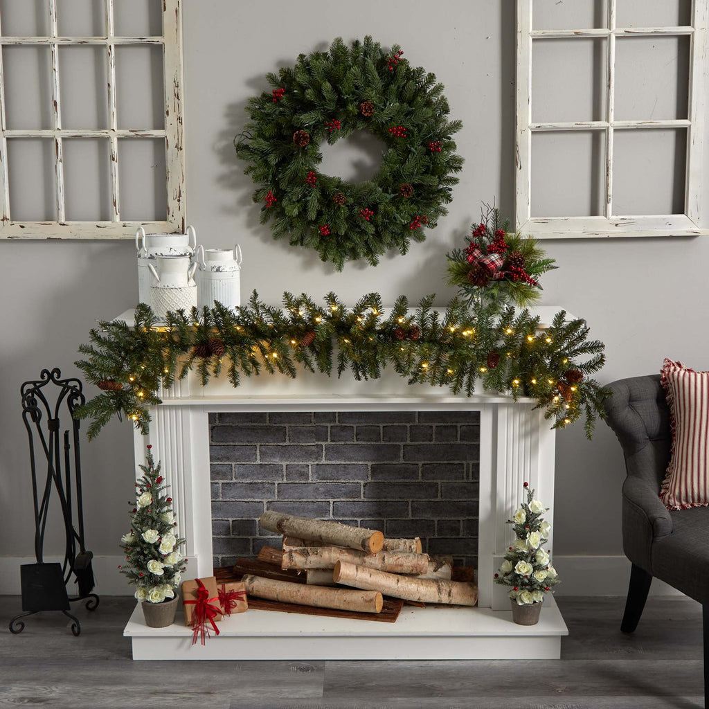 Nearly Natural 6' Mixed Alaskan Pines and Pinecones Artificial Christmas Garland 50 Warm White LED Lights