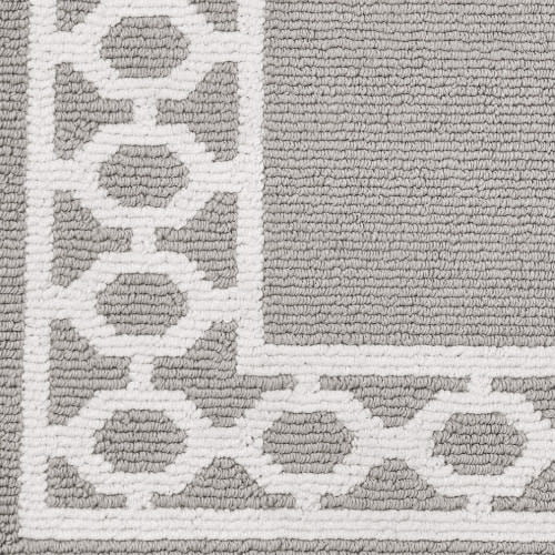 Washable Skid-Resistant Runner Rug, Trellis Border , Denim Twist and Light Grey , 26" x 45"