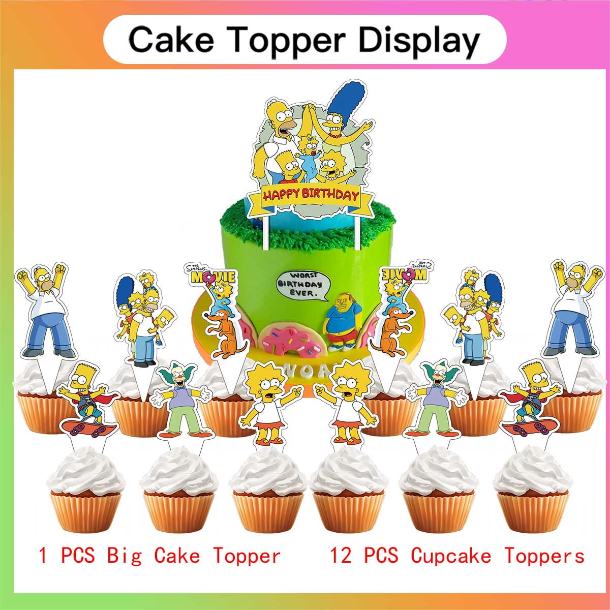 Simpson Birthday Party Supplies Balloons Plates Decoration Cake Topper Decor Tableware Banner Backdrop