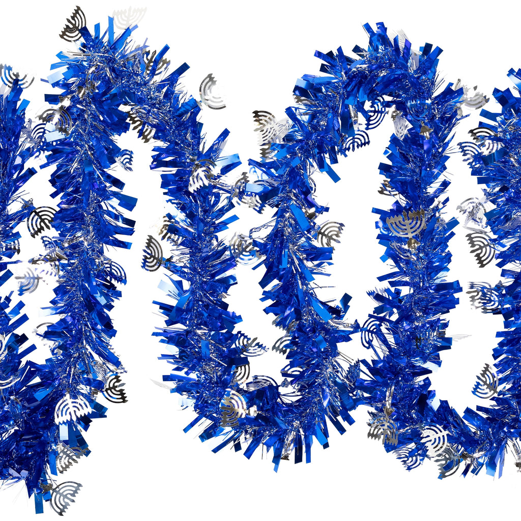 Northlight Menorah Hanukkah Tinsel Garland - 50' x 3.5" - Blue & Silver - Unlit