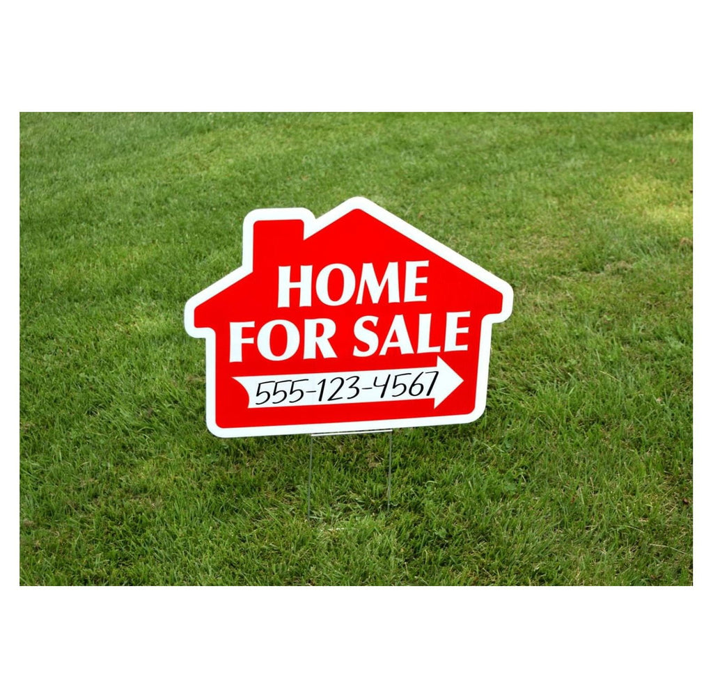 Home For Sale with Arrow Sign Kit, Die Cut House Shape and Yard Stands, Durable Corrugated Coroplast, UV , Real Estate Agent Supplies, 18x24 Signs + Yard Stakes (Red - Home For Sale (1)
