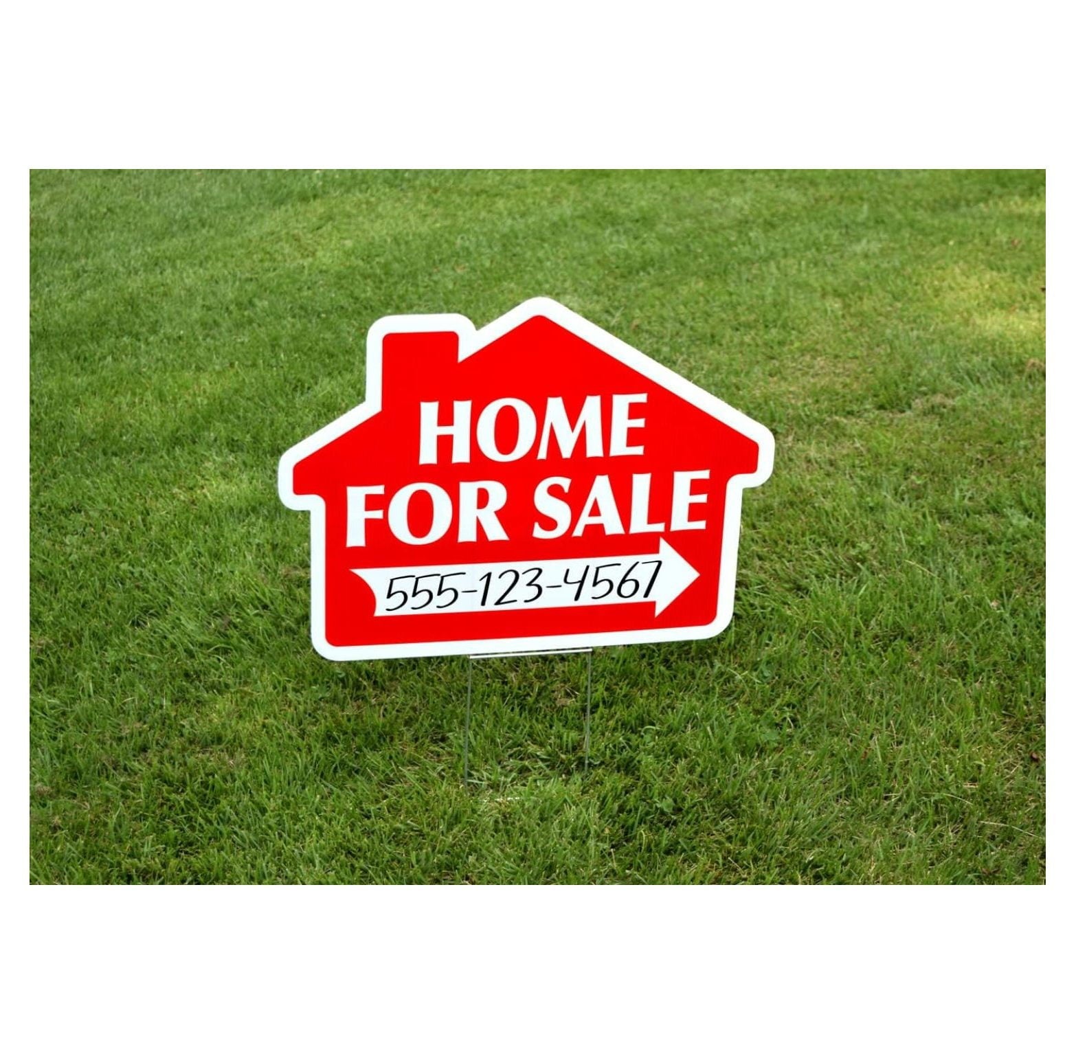 Home For Sale with Arrow Sign Kit, Die Cut House Shape and Yard Stands, Durable Corrugated Coroplast, UV , Real Estate Agent Supplies, 18x24 Signs + Yard Stakes (Red - Home For Sale (1)