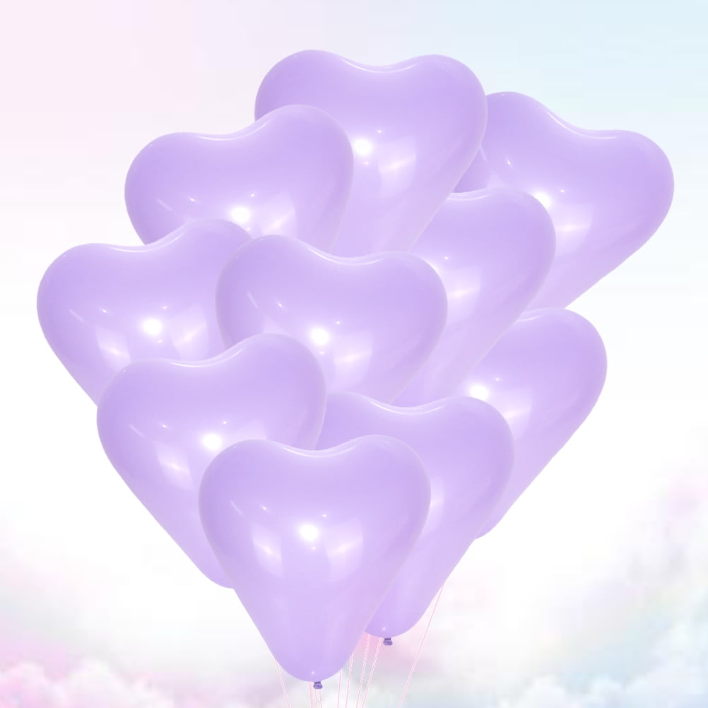 300 pcs Romantic Heart Shape Balloons Balloons Decorative Balloons Party Supplies Favors for Wedding (Purple)