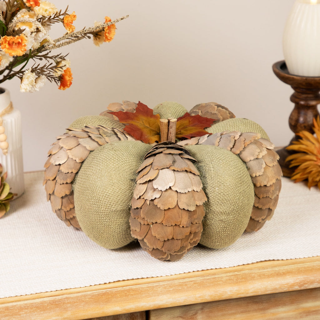 10" Green and Brown Autumn Harvest Tabletop Pumpkin