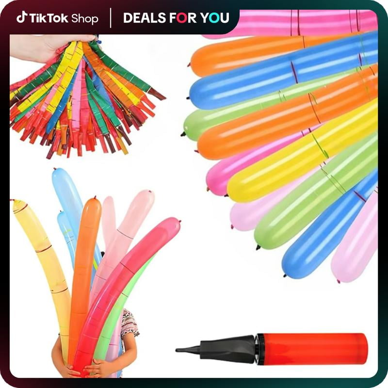 [100 Pack] Rocket Balloons Plus 1 Easy-To-Use Pump - Party Pack, No Need for A Refill - Watch Each Screaming Balloon Rocket to the Sky!