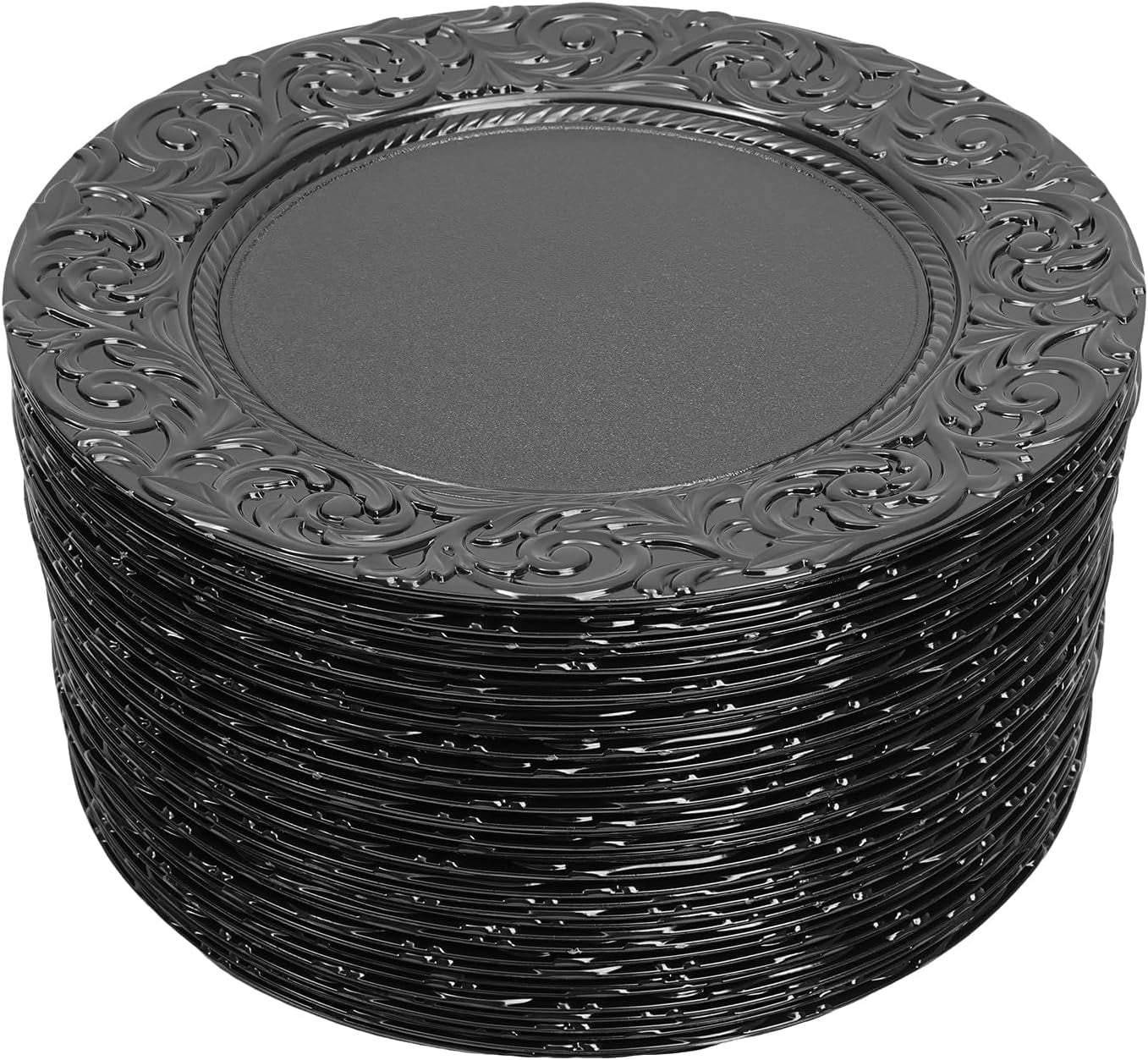 50Pcs Charger Plates Set, 13" Round Plates Plastic Charger Plate Decorative Round Plate Chargers Wedding Decorative Table Charger Plates for Dinner Wedding Party Event Tabletop Setting Decor Silver