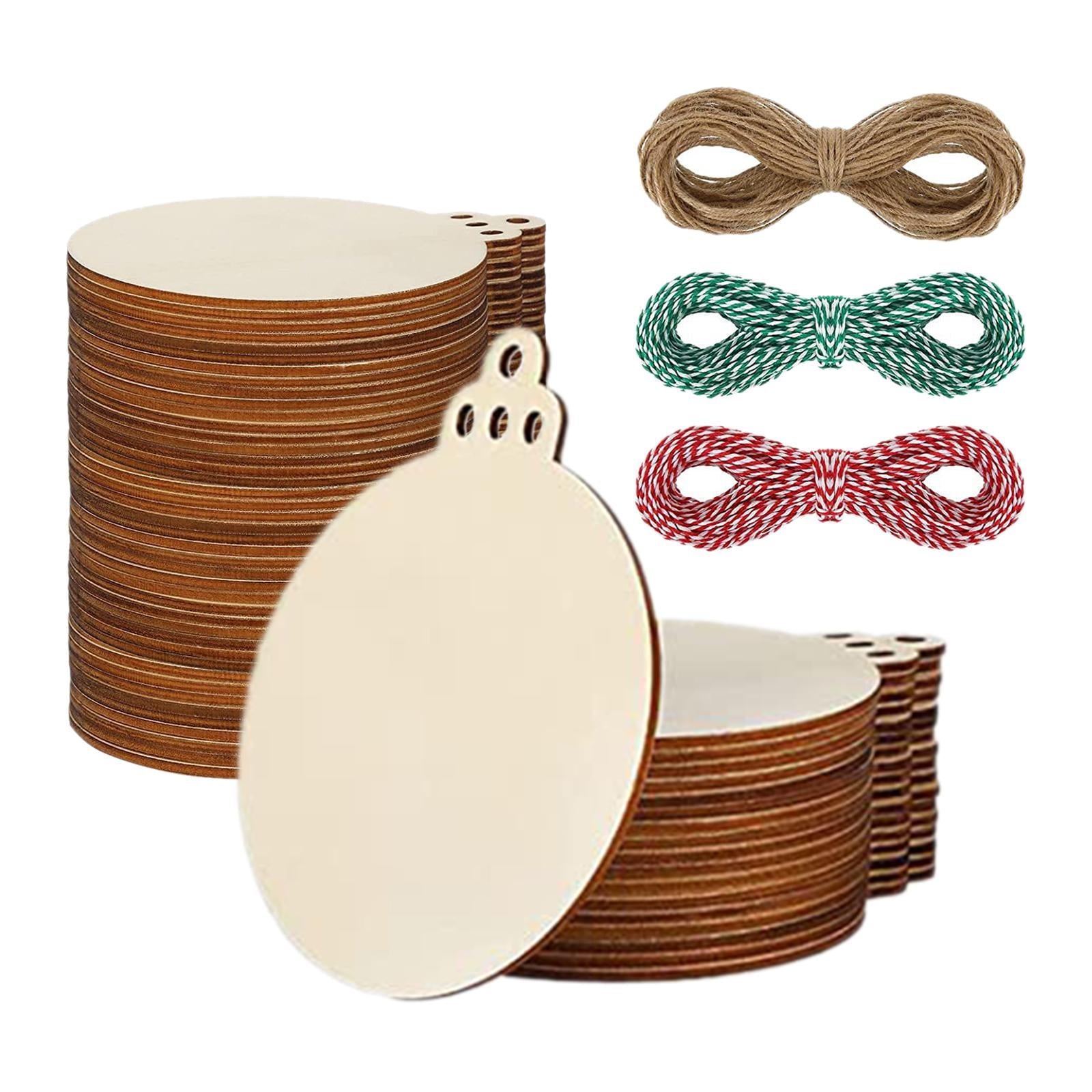 100Pcs Round Wood Tag Hanging Gift Tags Round Circles DIY Hanging Tag Unfinished DIY Label for Christmas Tree Accessory Wedding Birthday