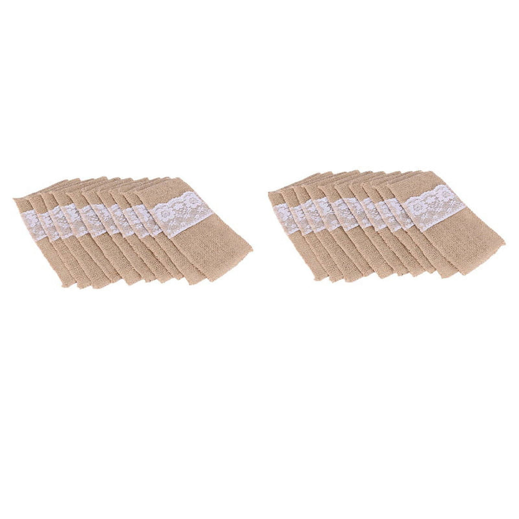 100pcs Natural Jute Cutlery Knives and Forks Cutlery Set Silverware Bag Holder Burlap & Lace Party Wedding Decor,21x11cm