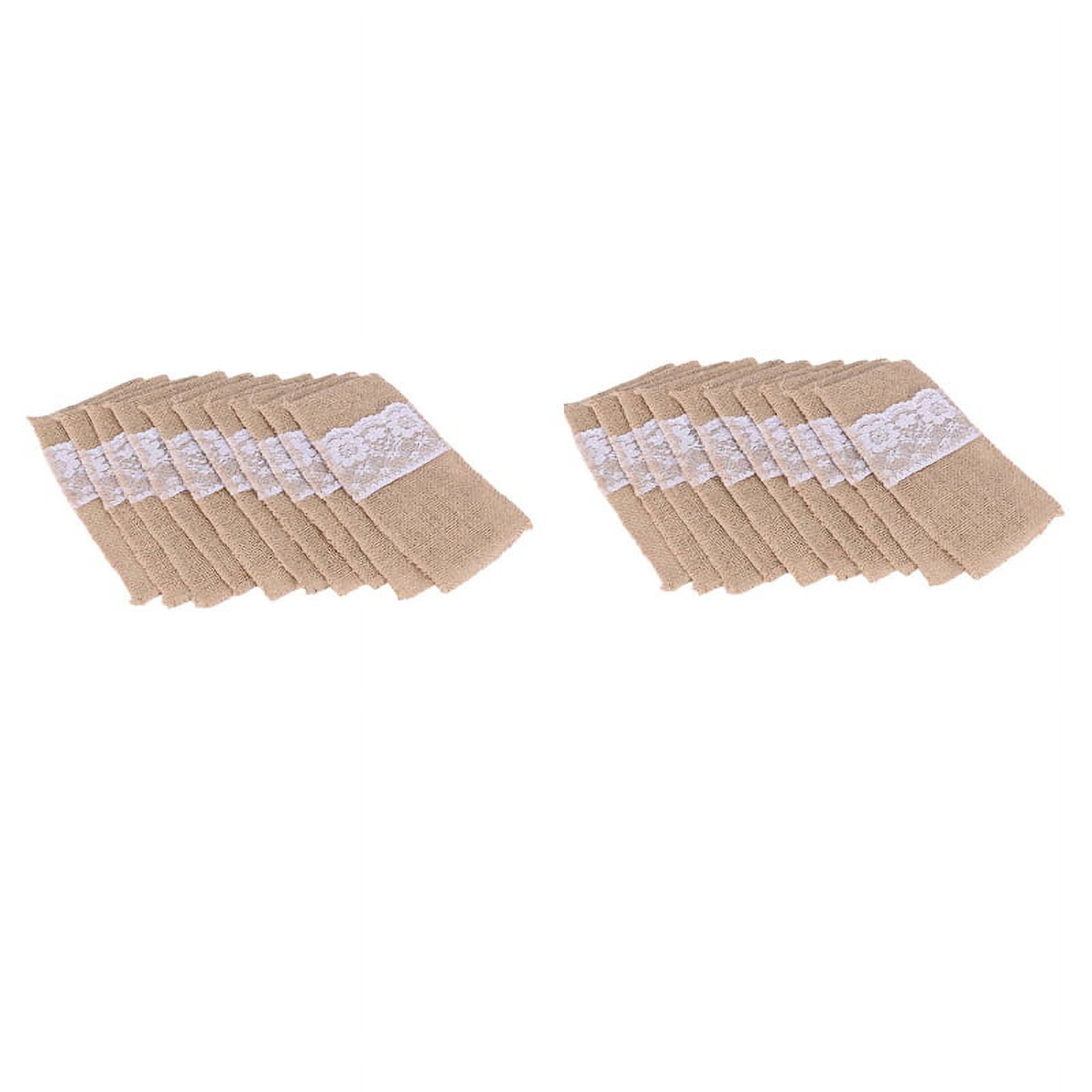 100pcs Natural Jute Cutlery Knives and Forks Cutlery Set Silverware Bag Holder Burlap & Lace Party Wedding Decor,21x11cm