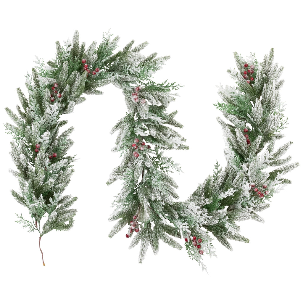 Northlight Real Touch™️ Flocked Wind River Fir with Berries Artificial Christmas Garland - 7' x 12"