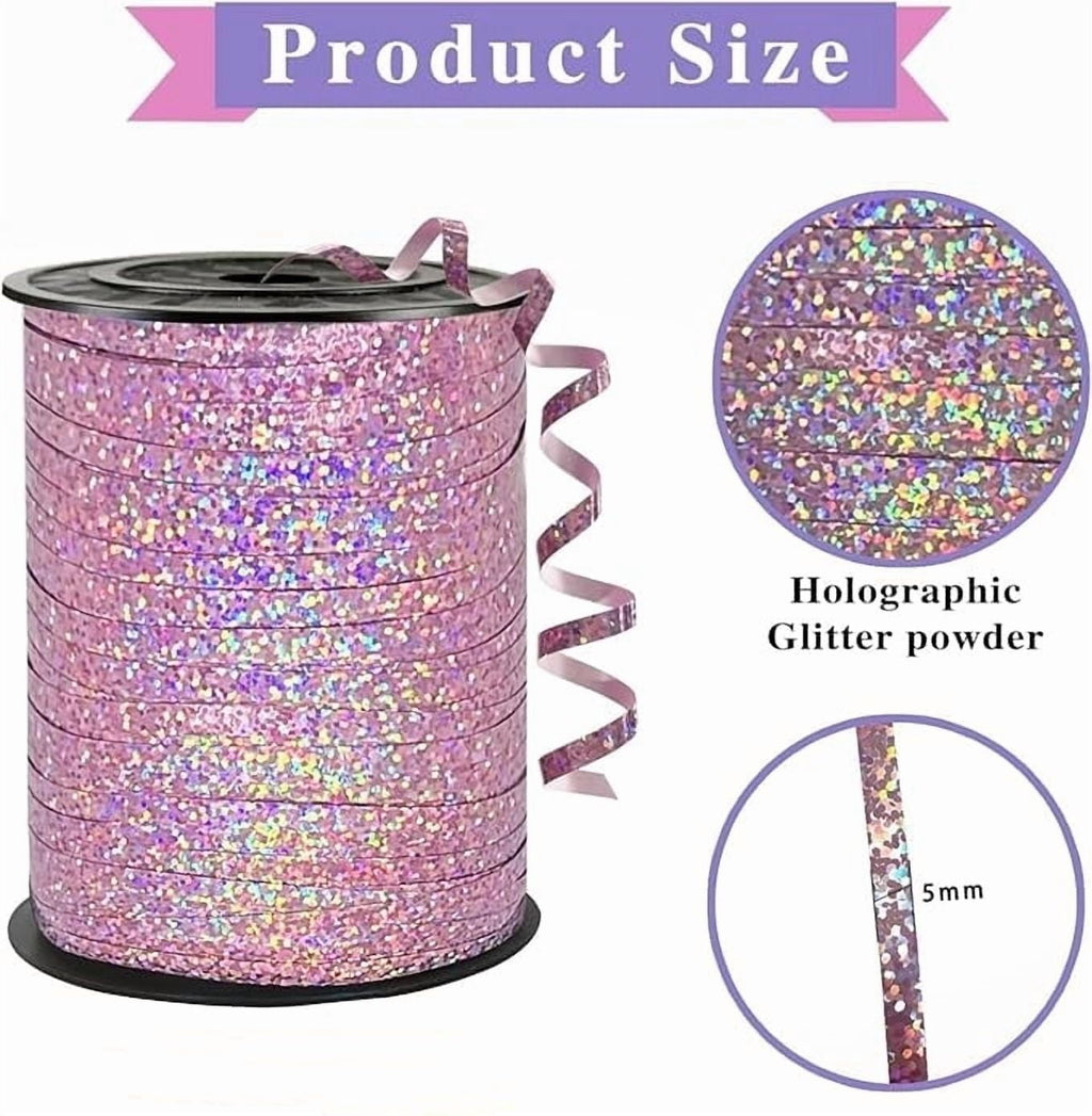 Metallic Shiny Curling Ribbon，400m，0.5cm for Crafts,Gift Wrapping, Balloon String, Baby Shower, Parties & Festivals, Florist Flowers (Laser Pink)