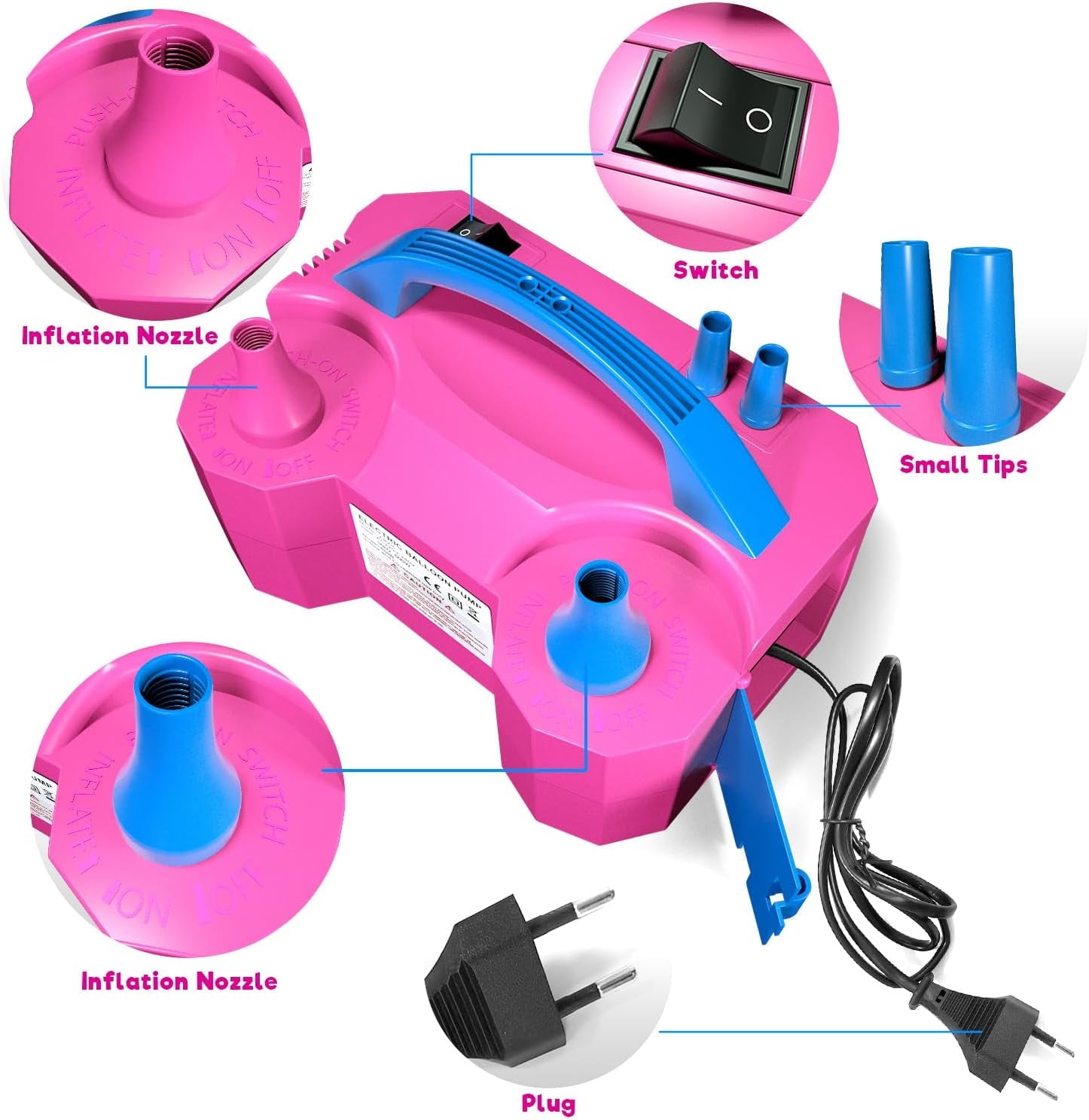 Balloon Pump, Balloon Pump Electric, Electric Balloon Pump at Home, Portable Air Blower with Dual Nozzle Balloon Air Pump for Decoration, Party and Save Time