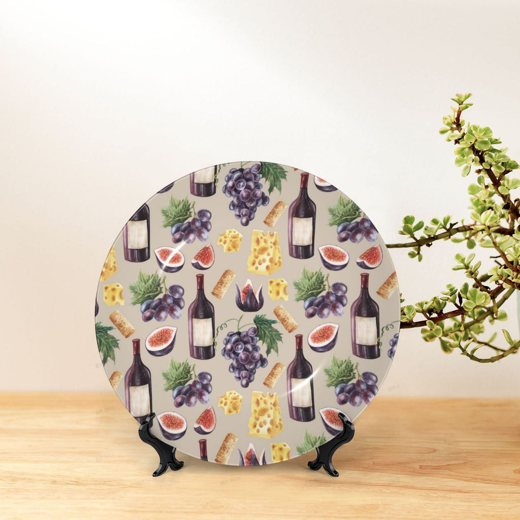 Cauagu Glasses Of Red Wine Print Bone China Decorative Plate, Wall Mount Plate Holiday Decor Decorative Ceramic Plates with Stand Elegant Household Plates Decorative-7in