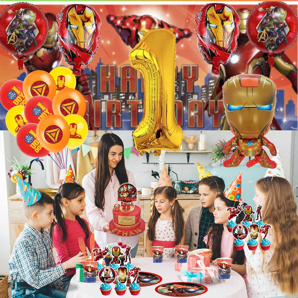 Iron Man Party Supplies Decor Tableware Backdrop Banner Cake Topper Balloons Birthday Decorations