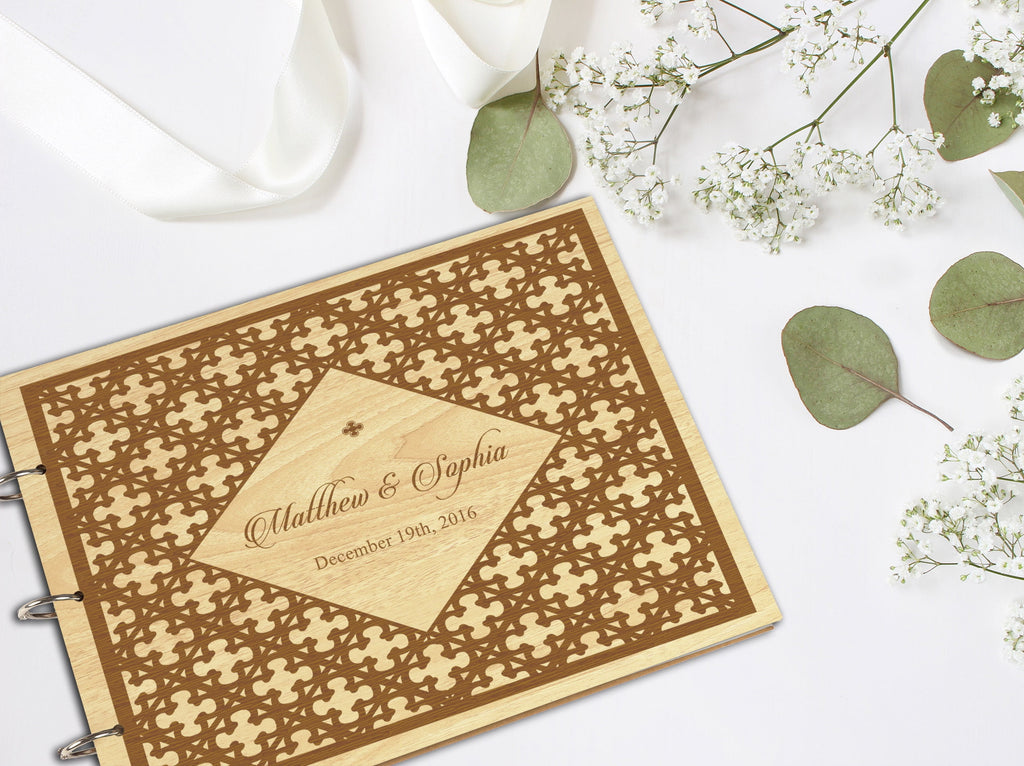 Darling Souvenir Personalized Engraved Laser Cut Wedding Guest Book Wooden Cover Sign-in Book Registry Guestbook Scrapbook-XA