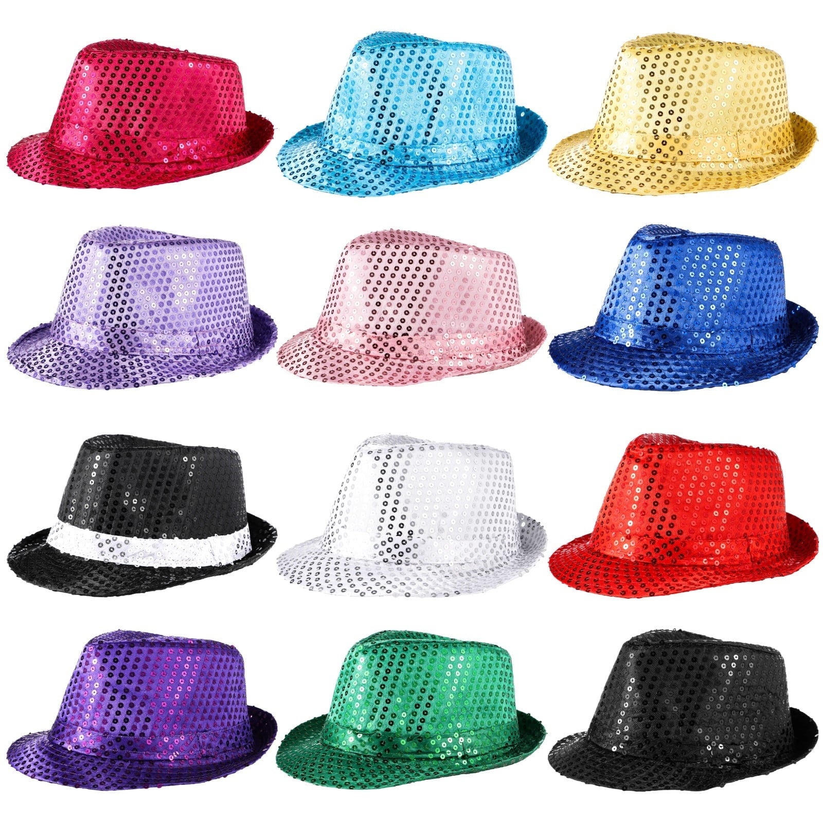 12 Pcs Western Glitter Sequin Hat, Solid Color Dance Hat, Women Men Party Prop Supplies