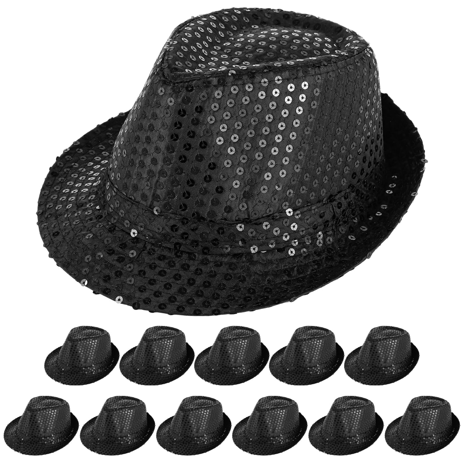 12 Pack Adult Sequin Party Hats - Black Glitter Dance Hats, Disco Glitter Cowboy Hats for Women Men, Sparkly Western Dance Caps, 70s Theme Costume Accessories