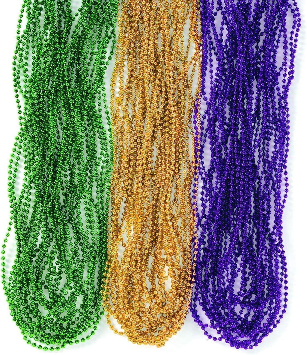 4E's Novelty 24 Pack Purple Green Gold Bead Necklaces for Mardi Gras Party